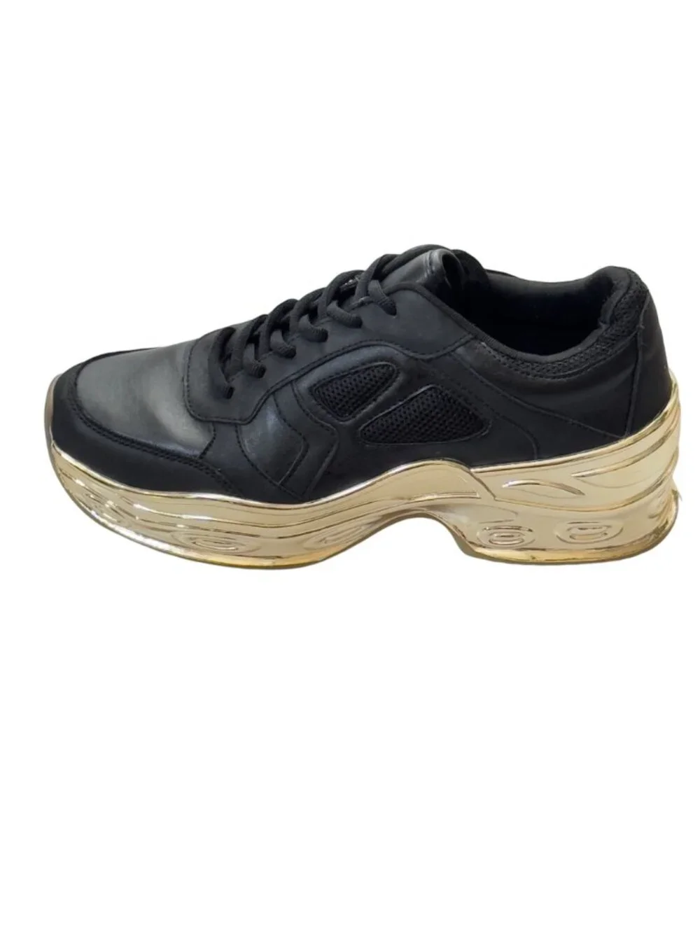 CAPE ROBBIN Attitude C Womens Shoes Black Faux Leather Sneakers Gold-tone Size 9